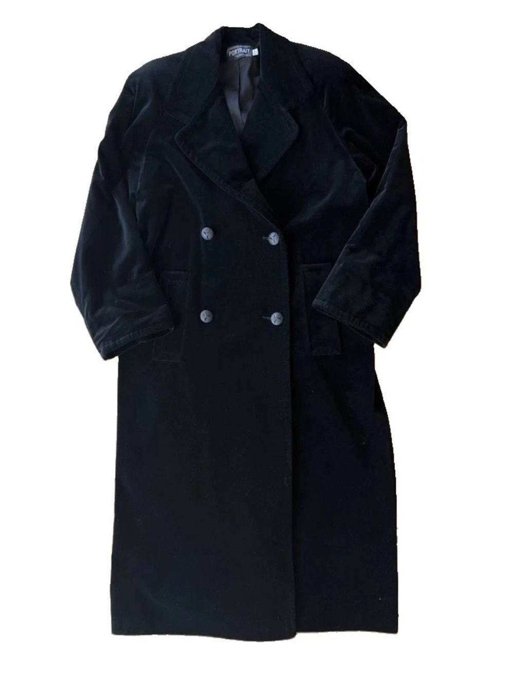 Vintage Portrait Black Velvet Opera Coat Maxi Duster Belted Union Made USA L/XL